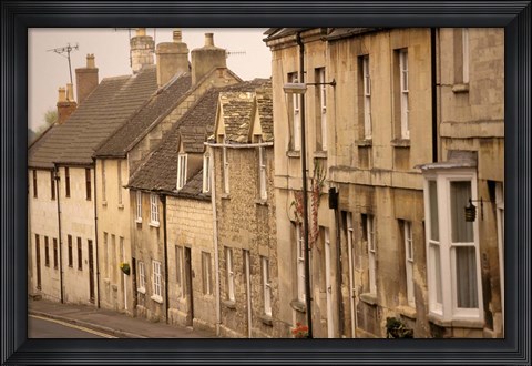 Framed High Street Buildings, Cotswold Village, Gloucestershire, England Print