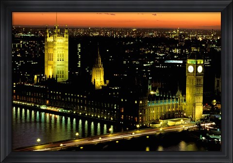 Framed Big Ben and the Houses of Parliament at Dusk, London, England Print