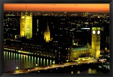 Framed Big Ben and the Houses of Parliament at Dusk, London, England Print