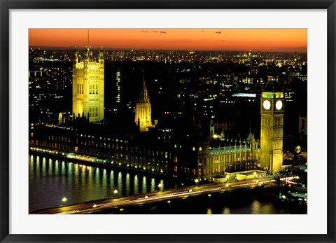 Framed Big Ben and the Houses of Parliament at Dusk, London, England Print