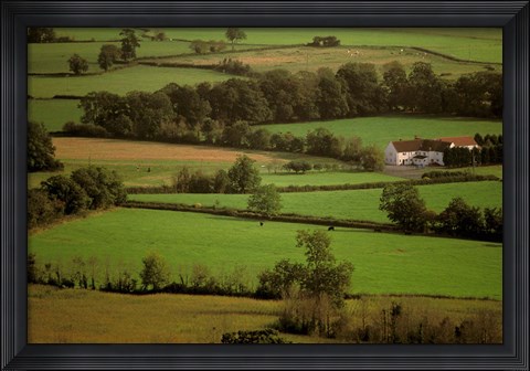 Framed View of Farmlands from Glastonbury Tor, Glastonbury, Somerset, England Print