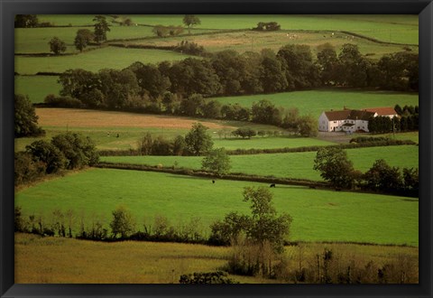 Framed View of Farmlands from Glastonbury Tor, Glastonbury, Somerset, England Print