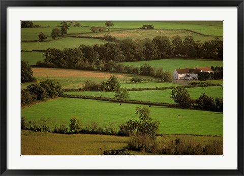 Framed View of Farmlands from Glastonbury Tor, Glastonbury, Somerset, England Print