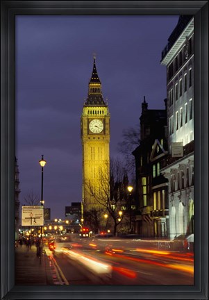 Framed Big Ben at night with traffic, London, England Print