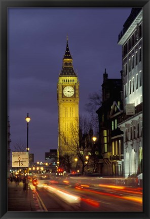 Framed Big Ben at night with traffic, London, England Print