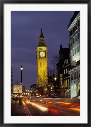 Framed Big Ben at night with traffic, London, England Print