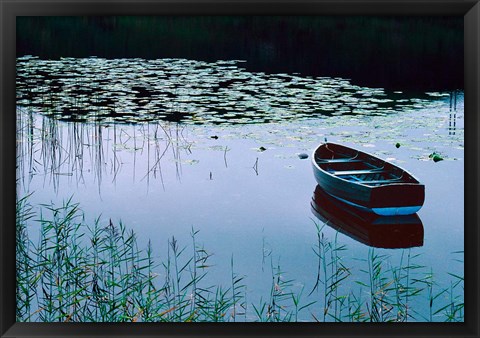 Framed Rowboat on Lake Surrounded by Water Lilies, Lake District National Park, England Print