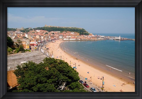 Framed Aerial of Beach, Scarborough, North Yorkshire, England Print