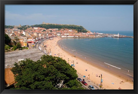 Framed Aerial of Beach, Scarborough, North Yorkshire, England Print