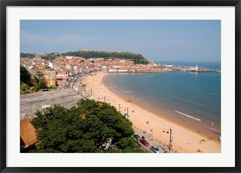 Framed Aerial of Beach, Scarborough, North Yorkshire, England Print