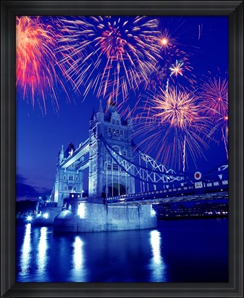 Framed Fireworks over the Tower Bridge, London, Great Britain, UK Print