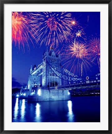 Framed Fireworks over the Tower Bridge, London, Great Britain, UK Print