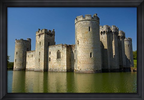 Framed Bodiam Castle (1385), reflected in moat, East Sussex, England Print