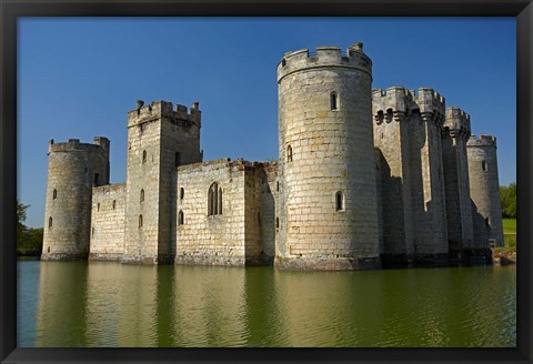 Framed Bodiam Castle (1385), reflected in moat, East Sussex, England Print