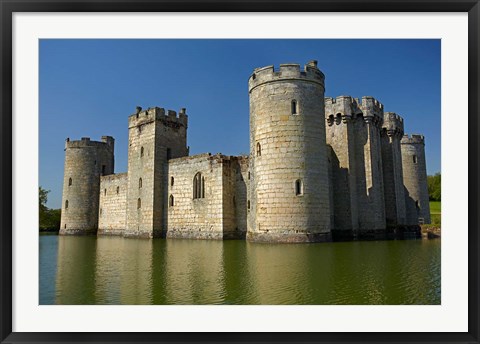 Framed Bodiam Castle (1385), reflected in moat, East Sussex, England Print