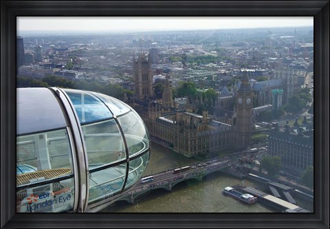 Framed London Eye as it passes Parliament and Big Ben, Thames River, London, England Print