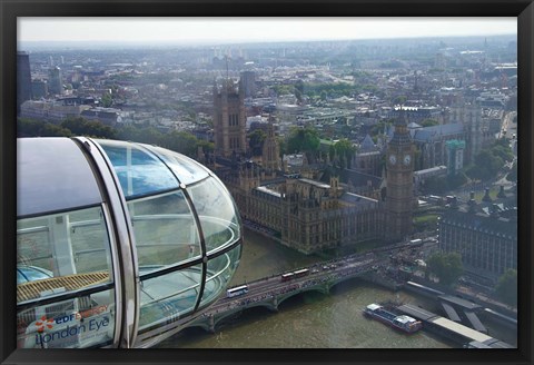 Framed London Eye as it passes Parliament and Big Ben, Thames River, London, England Print