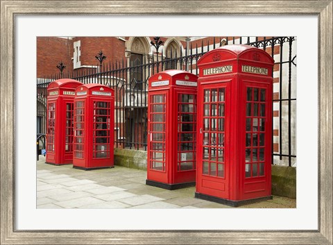 Framed Phone boxes, Royal Courts of Justice, London, England Print