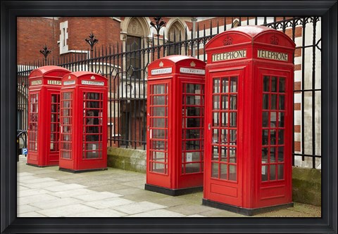 Framed Phone boxes, Royal Courts of Justice, London, England Print
