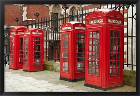 Framed Phone boxes, Royal Courts of Justice, London, England Print