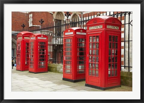 Framed Phone boxes, Royal Courts of Justice, London, England Print