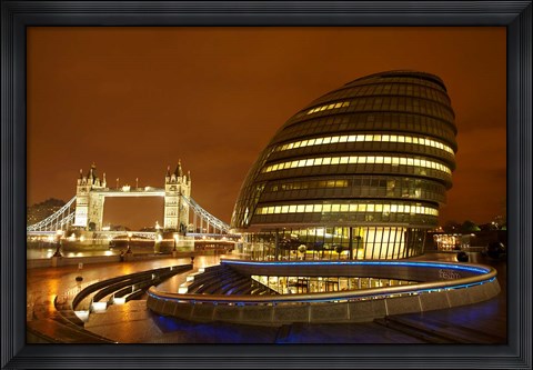 Framed Tower Bridge, City Hall, London, England Print