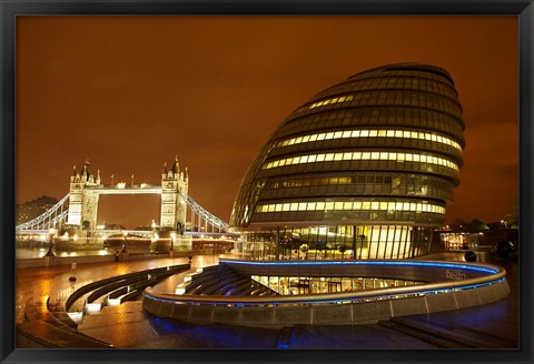 Framed Tower Bridge, City Hall, London, England Print