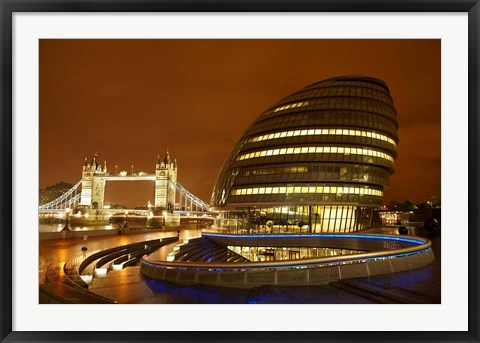 Framed Tower Bridge, City Hall, London, England Print