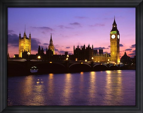 Framed Big Ben, Houses of Parliament and the River Thames at Dusk, London, England Print