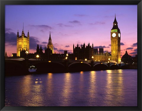 Framed Big Ben, Houses of Parliament and the River Thames at Dusk, London, England Print