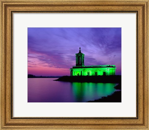 Framed Church at Rutland Water at Sunset, Leicestershire, England Print