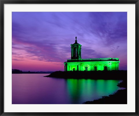 Framed Church at Rutland Water at Sunset, Leicestershire, England Print