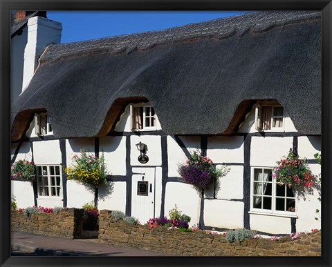 Framed Thatched Cottage, Warwickshire, England Print