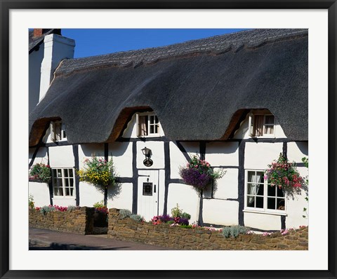 Framed Thatched Cottage, Warwickshire, England Print
