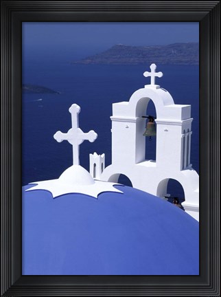Framed Dome and Crosses of Greek Church, Santorini, Greece Print