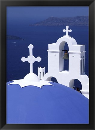 Framed Dome and Crosses of Greek Church, Santorini, Greece Print