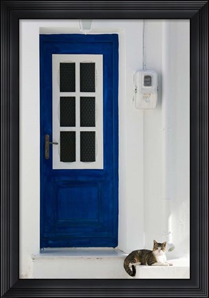 Framed Greece, Aegean Islands, Samos, Door, Cat Print