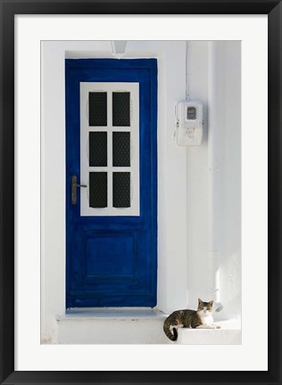 Framed Greece, Aegean Islands, Samos, Door, Cat Print