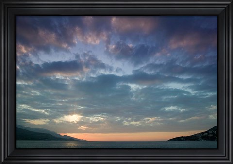 Framed Greece, Aegean Islands, Samos, Vathy Bay Sunset Print
