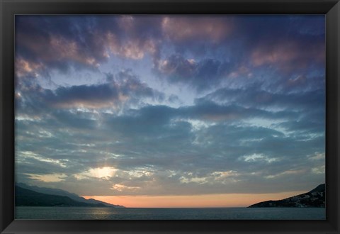 Framed Greece, Aegean Islands, Samos, Vathy Bay Sunset Print