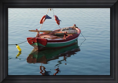 Framed Harbor Fishing Boat, Lesvos, Mytilini, Aegean Islands, Greece Print