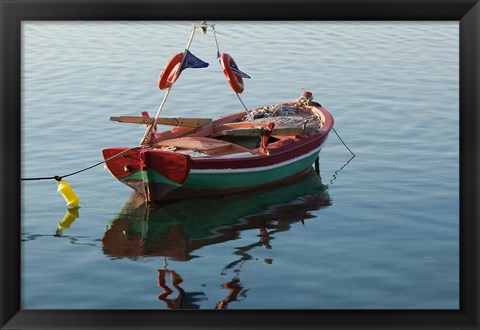 Framed Harbor Fishing Boat, Lesvos, Mytilini, Aegean Islands, Greece Print