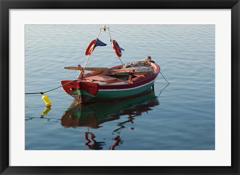 Framed Harbor Fishing Boat, Lesvos, Mytilini, Aegean Islands, Greece Print