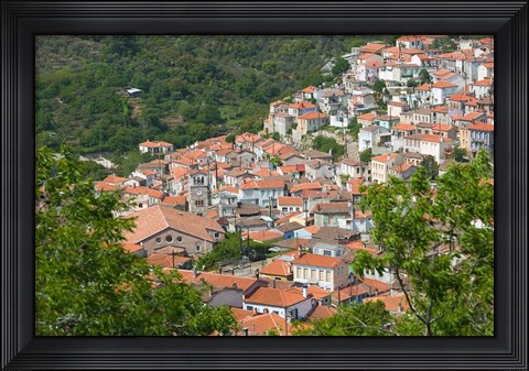 Framed Hillside Town View, Agiasos, Lesvos, Mytilini, Aegean Islands, Greece Print