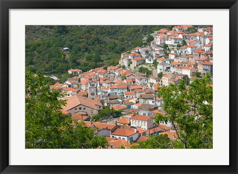 Framed Hillside Town View, Agiasos, Lesvos, Mytilini, Aegean Islands, Greece Print