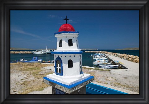 Framed Miniature Fishing Harbor Chapel, Sigri, Lesvos, Mithymna, Northeastern Aegean Islands, Greece Print