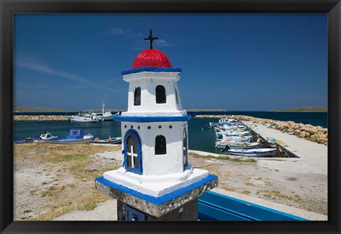 Framed Miniature Fishing Harbor Chapel, Sigri, Lesvos, Mithymna, Northeastern Aegean Islands, Greece Print