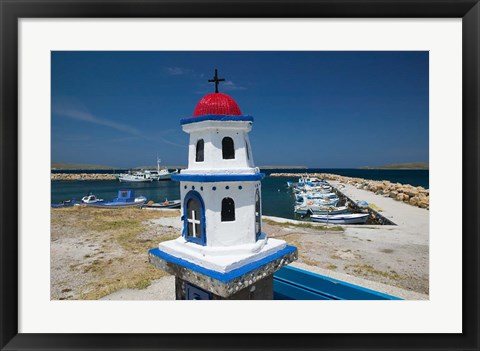 Framed Miniature Fishing Harbor Chapel, Sigri, Lesvos, Mithymna, Northeastern Aegean Islands, Greece Print