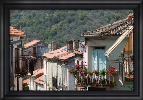Framed Mountain Town, Agiasos, Lesvos, Mytilini, Aegean Islands, Greece Print
