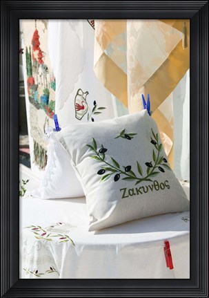 Framed Pilow with Embroidery, Anafonitria, Zakynthos, Ionian Islands, Greece Print